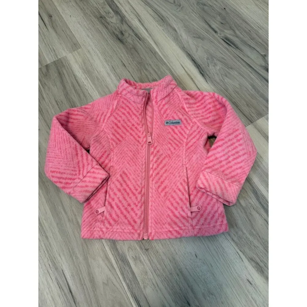 Girl's Size 3T Columbia Pink Patterned Fleece Full Zip Up Jacket
